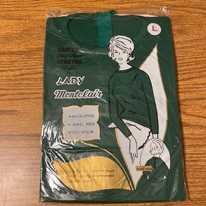 Lady Montclair Vintage Green Long Sleeve Stretch Shell Jewel Neck Top